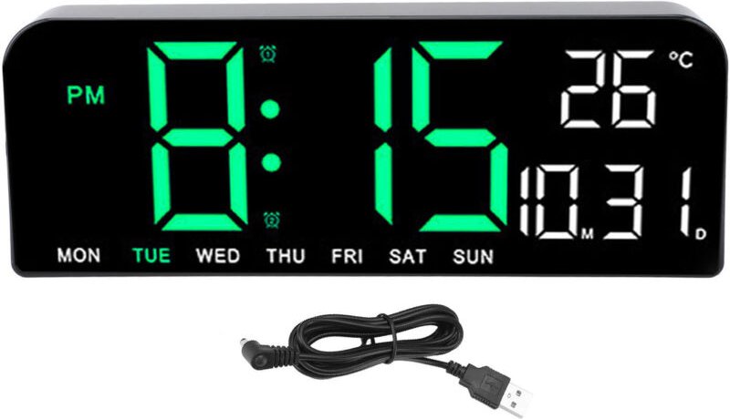 Eosnow Digitaler Wecker, großes LED-Display, Schreibtischwand, mit Temperatur, Datum, Woche, einstellbare Helligkeit 12–...