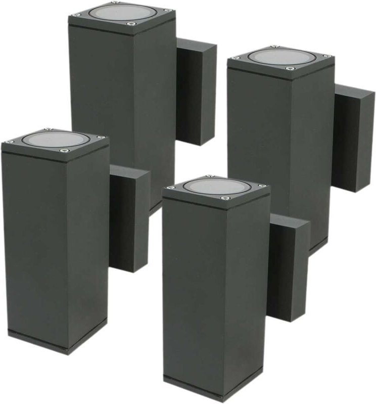 Set mit 4 Wandleuchten VENICE quadratisch Anthrazit außen zweistrahlig GU10 IP54
