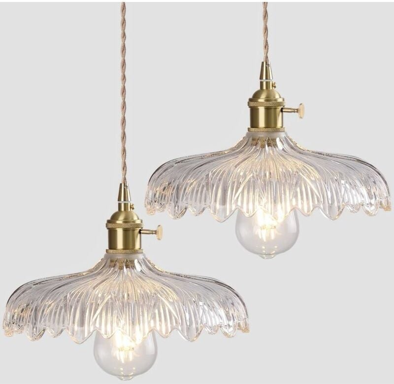 Retro Pendelleuchte Transparent Glas Hängelampe Lampenschirm Höhenverstellbare Deckenleuchte für Café Küche Bar 2 Stücke
