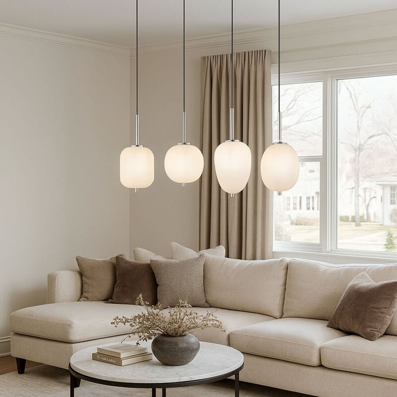 Globo Lighting - Hängeleuchte Pendellampe Glas Nickel opal led 4x E14 warmweiß Leuchte l 120 cm
