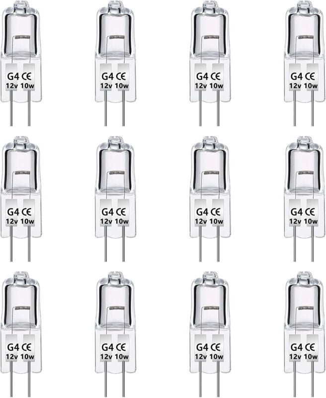 Aiperq - 12er-Pack G4-Halogenlampen 12 v 10 w, dimmbar, Warmweiß 2700 k, 140 lm, Niederspannungs-G4-Halogenlampe, klare ...