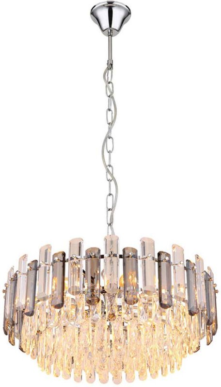 Thumbnail - Pendellampe Esstischleuchte Hängelampe chrom Kristalle 12 flammig rauch h 132 cm