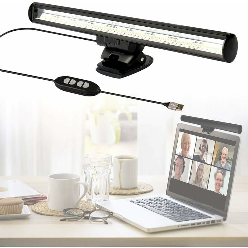 LED-Laptop-Lampe, Laptop-Lampe für Videokonferenzen, Schreibtischlampe, USB-Screenbar-Lampen mit 10 Helligkeiten/3 Farbt...