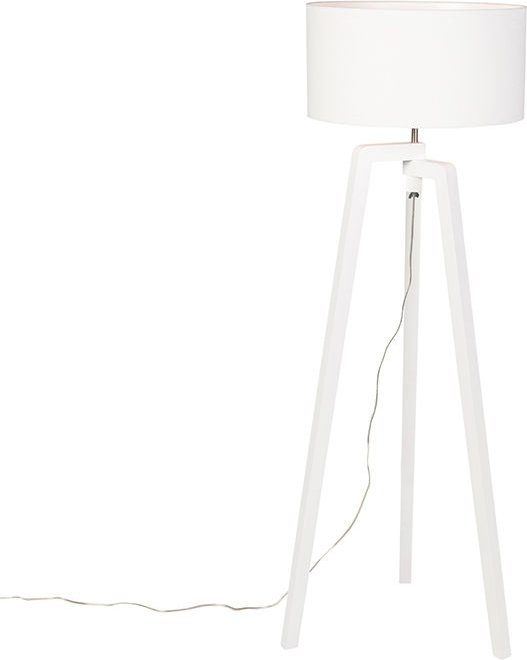 Stehlampe Stativ weißes Holz mit weißem Schirm 50 cm - Puros