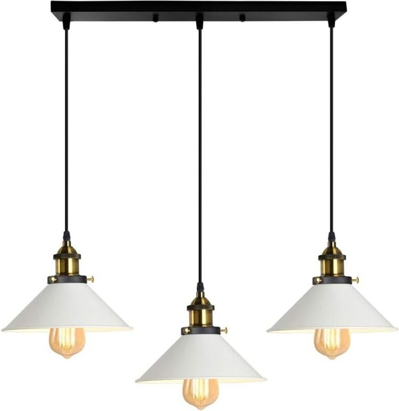 Thumbnail - Industrielle Pendelleuchte, Kronleuchter aus Metall im Edison-Design mit Stangenhalterung, Ø 220 mm, Weiß [Energieklasse...