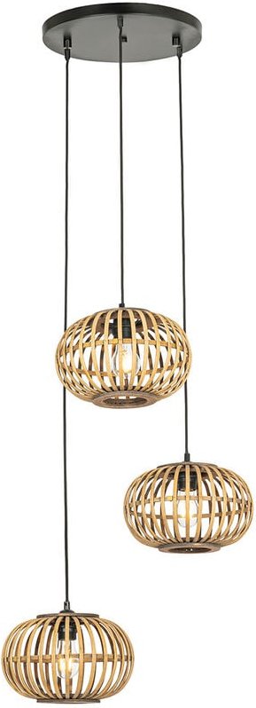 Orientalische Hängelampe Bambus 3-flammig rund - Amira