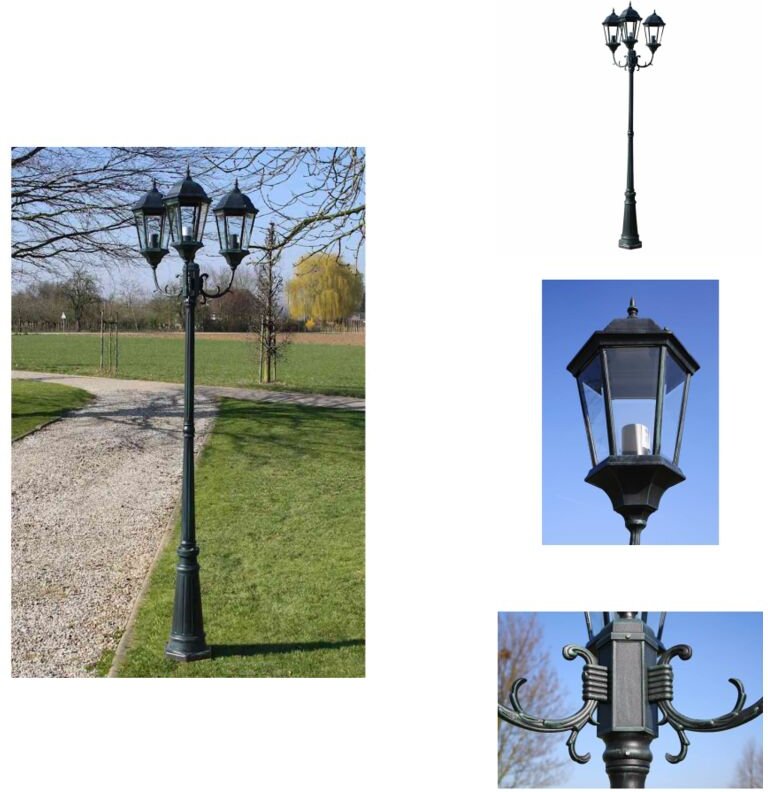 Gartenlaterne 3-flammig 230 cm Dunkelgrün/Schwarz Aluminium - Gartenleuchte - Außeleuchte - LED-Laterne - Edelstahl - Al...