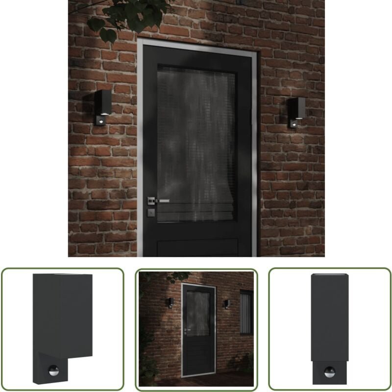 Außenwandleuchte mit Sensor Schwarz Aludruckguss - Outdoor-Beleuchtung - Wandleuchte - Bewegungsmelder - PIR-Sensor - LE...