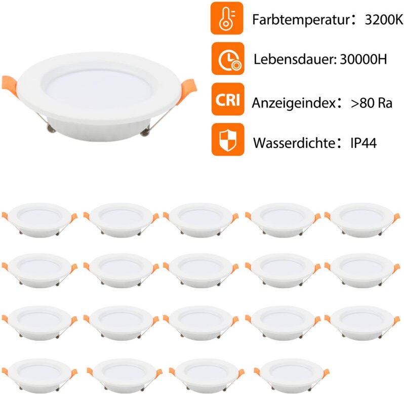 Randaco LED Einbaustrahler 20 Stück 5W 400LM Warmweiß nicht dimmbar flache Einbauleuchte Deckeneinbauleuchte Strahler
