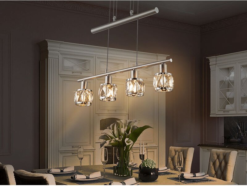 LED Balkenpendelleuchte höhenverstellbar mit Glaskristallen Silber, Breite 60cm