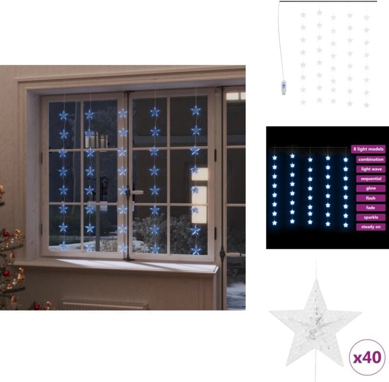 LED Sternenvorhang Lichterkette 200 LED Blau 8 Funktionen - LED Sternenhimmel - Lichterkettenauswahl - Weihnachtsdeko - ...
