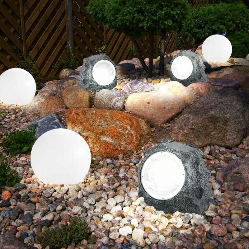 Solarlampen Gartendeko Lampen Steinoptik für Außen Garten led Terrassen Dekoration Kugel Solar, Kunststoff weiß grau, le...