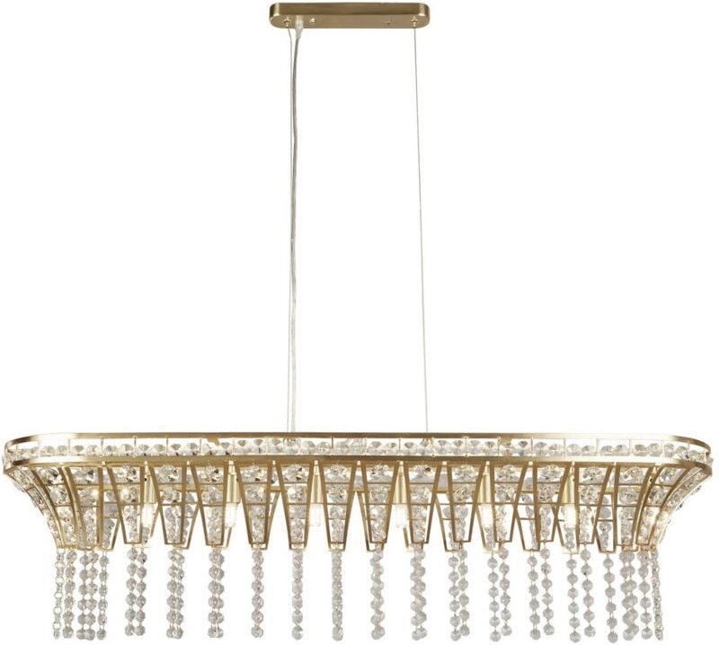 Gemma 8-Licht-Bar-Anhänger aus satiniertem Messing, klarem Kristall - Searchlight