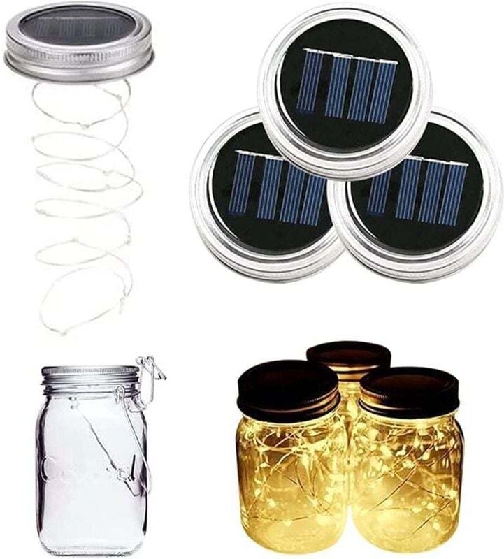 Vtizikl Lot de 3 Mason Jar Couvercle Guirlande Lumineuse Solaire Étanche 2m 20 LEDs Lampe d’Ambiance Décoration pour DIY...