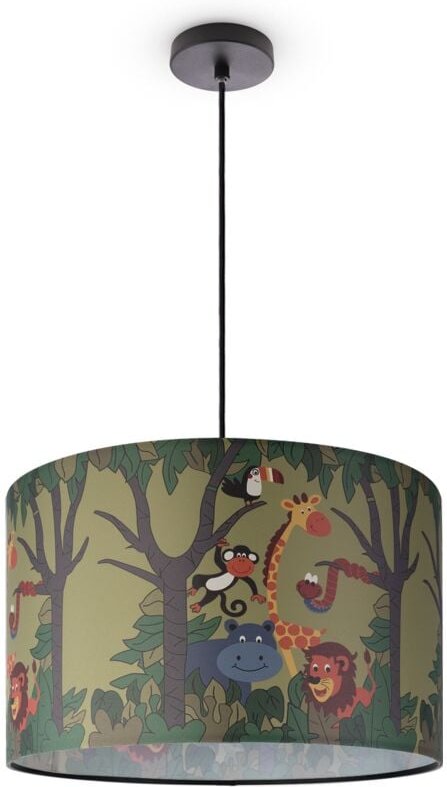 Paco Home - Pendelleuchte Kinderzimmer Deckenlampe Stoff Lampenschirm Rund Dschungel Pendelleuchte - Schwarz, Design 4 (...