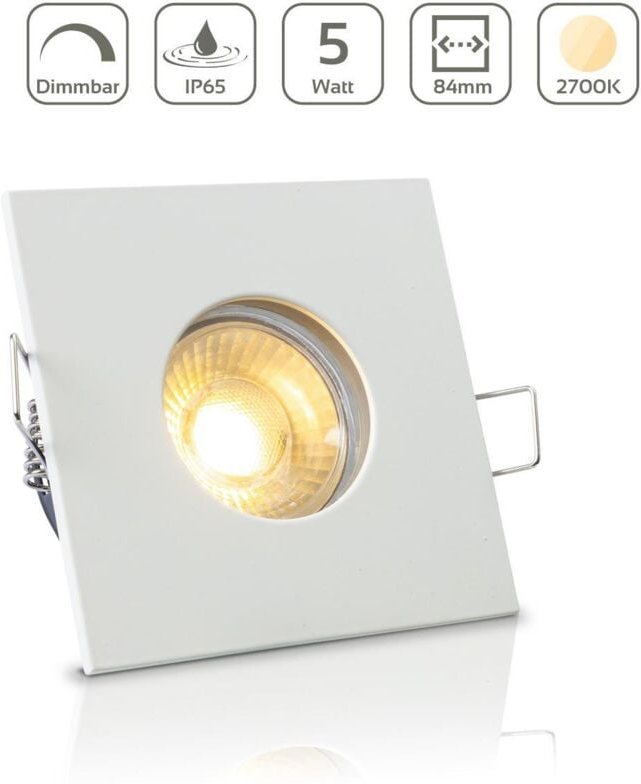 Einbauspot IP65 eckig - Farbe: Weiß - LED Leuchtmittel: GU10 5W warmweiß dimmbar