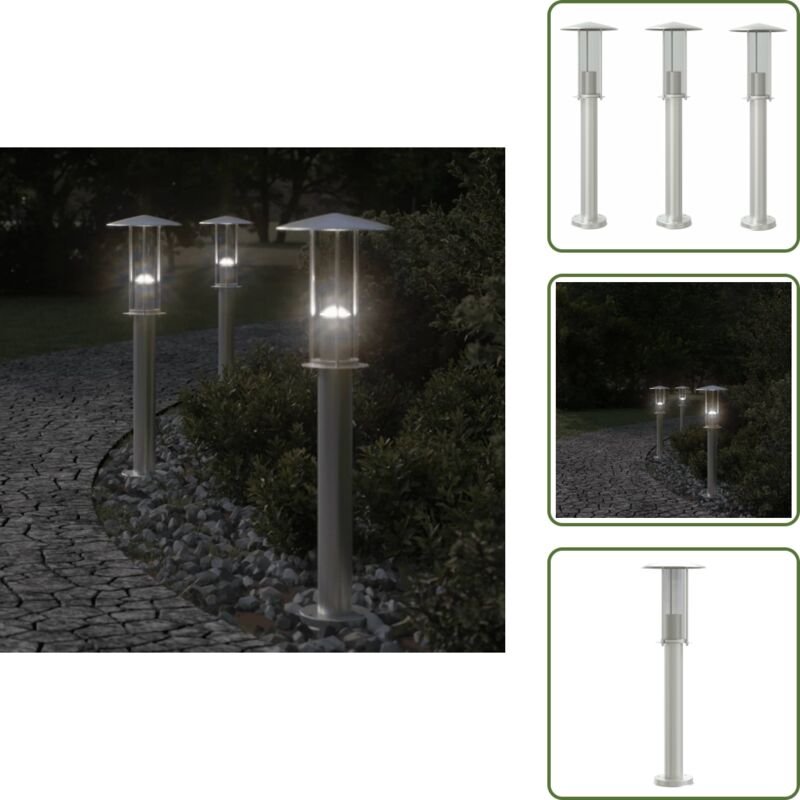 The Living Store Wegeleuchten 3 Stk. Silbern 60 cm Edelstahl - Außenbeleuchtung