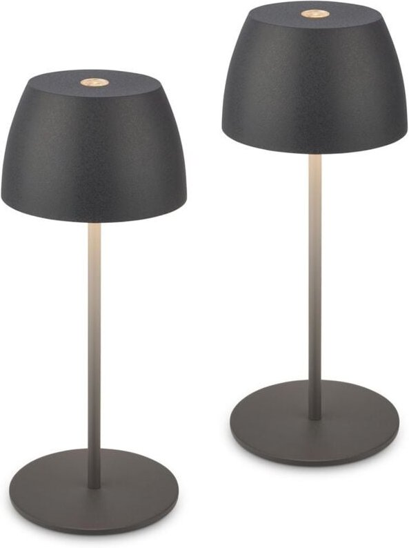 Briloner Serina 2er Set Mini LED Tischlampe kabellos IP44, Dimmbar, Touch, Spritzwasserschutz, akku, Anthrazit, Ø8 x 20 ...