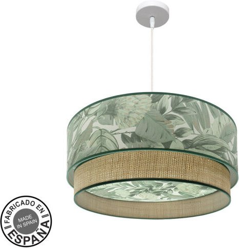 Lampe de Deckenpendelleuchte Congo 60d 3xe27 Weiß/Grün-Natur - Fabrilamp