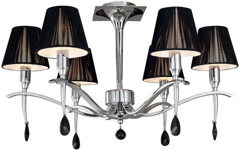 Inspired Mantra - Siena - Semi Flush Ceiling Round 6 Light E14, poliertes Chrom mit schwarzen Farbtönen und schwarzem Kr...