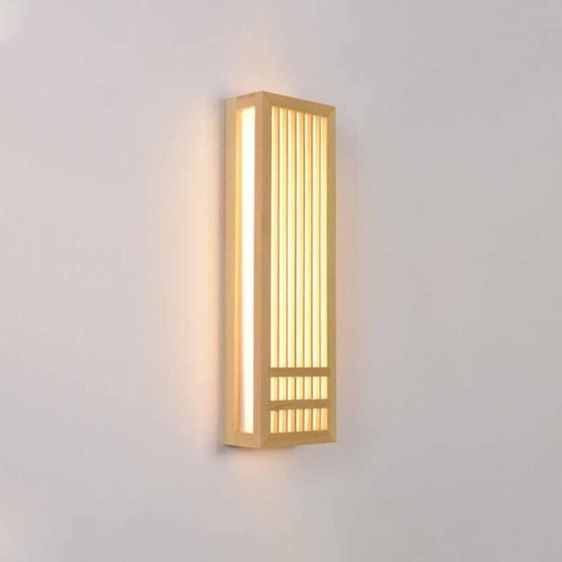 Japanische Retro-Wandlampe, kreative rechteckige Wandleuchte aus Holz mit Lampenschirm aus Acryl, personalisierte einfac...
