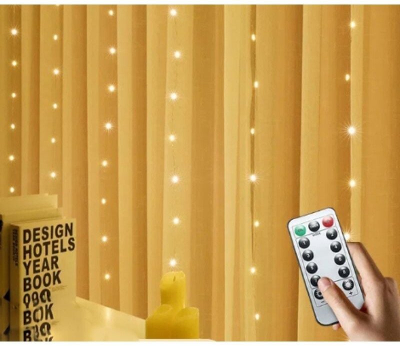 300LED-Lichtergirlande, 3x3M Innen-Weihnachtslichtvorhang, 8 Modi dimmbar mit Fernbedienung, wasserdichte LED-Girlande, ...