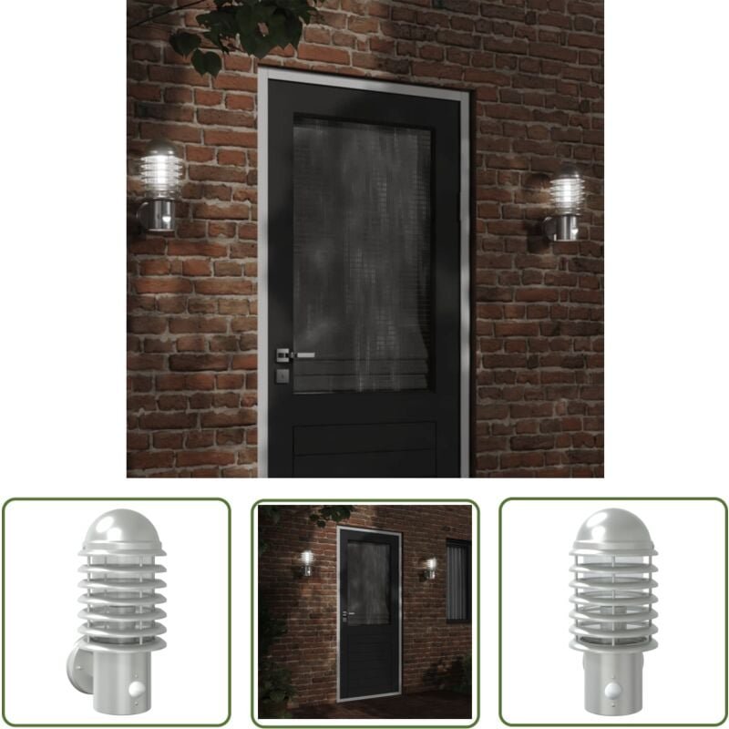 Außenwandleuchte mit Bewegungsmelder Silbern Edelstahl - Outdoor-Beleuchtung - Wandleuchte - Edelstahl - Bewegungsmelder...