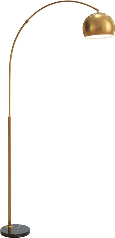 Stehlampe, Bogen-Design mit Marmorsockel, 180 cm, Schwarz+Gold