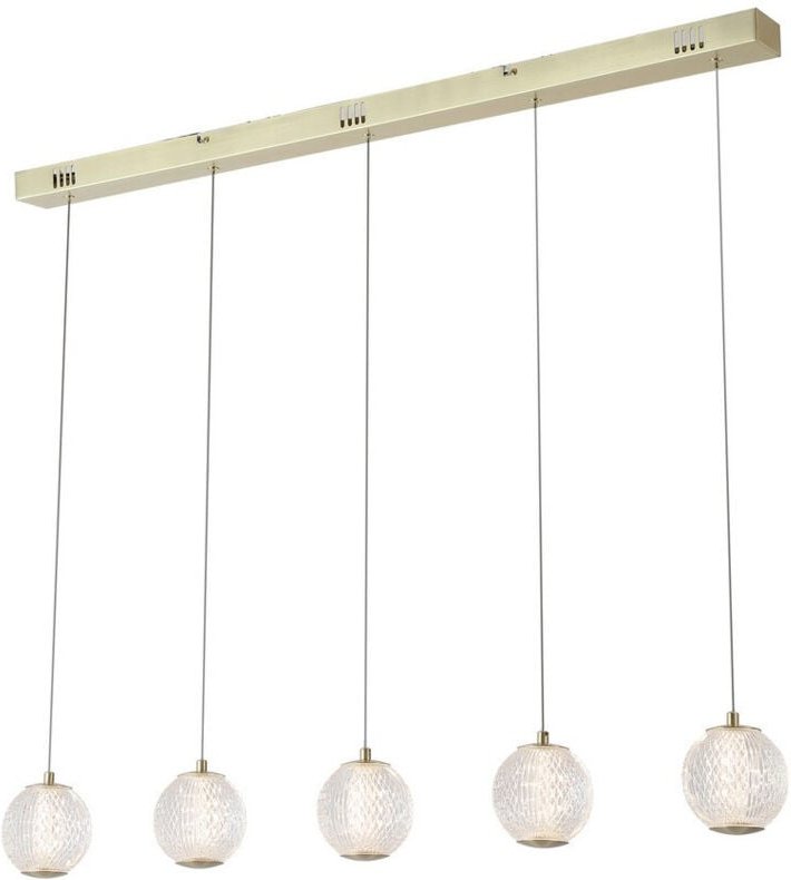 Searchlight Allure Deckenleuchte mit 5 Lichtern, satiniertes Messing, Metall und klares Acryl