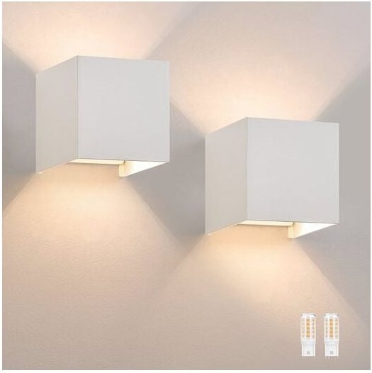 Wandlampe led Wandleuchte Innen/Aussen: 2er set Aussenlampe Warmweiß IP65 Außenwandleuchten G9 Weiß Lampe Up Down Treppe...