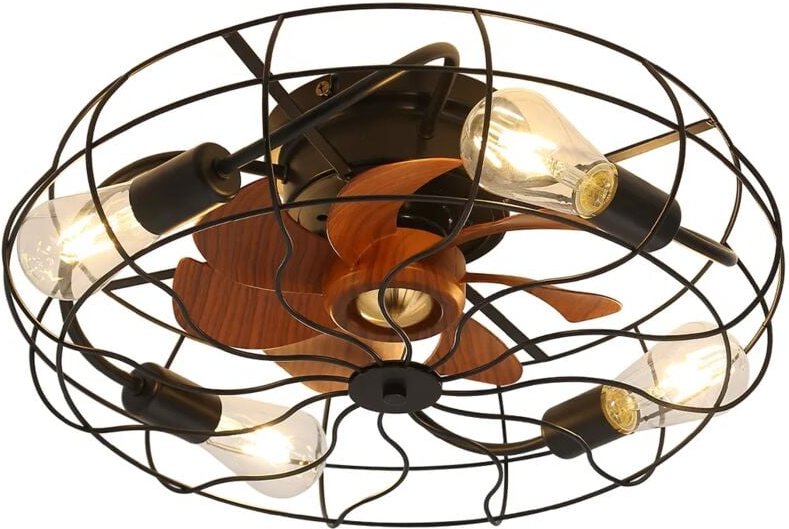 20" Industrieller Deckenventilator mit niedrigem Profil, 7 Flügel, braun, Fernbedienung, mit Glühbirne