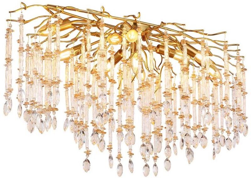 Deckenleuchte Wohnzimmerlampe Küchenleuchte goldfarben Glaskristalle H 48 cm