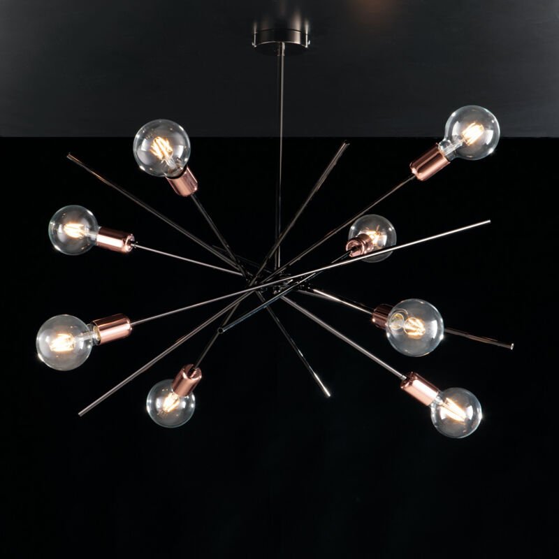 Bonetti Illumina - Bloom - Deckenleuchte aus Eisen, Chrom, Schwarz und Kupfer, 8 Lichter, H.62 – Ø82 – BL200-PL8-NR