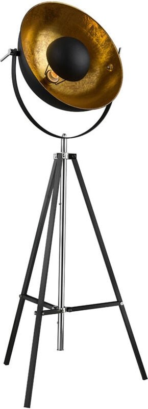 Stehlampe schwarz Wohnzimmerleuchte modern Stativleuchte gold, Retro Standlampe 4-Bein Höhenverstellbar, Metall matt, 1x...