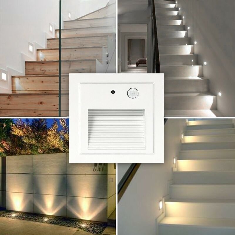 Faretto da incasso a parete a 4 LED, luce da parete da 3 W, luce per gradini, sensore di movimento, luce da incasso a pa...