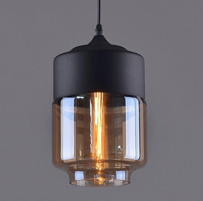 Laternen-Pendelleuchte, einfacher Metallkörper, zylindrischer Glaslampenschirm, nordische kreative Lampen für Kopfteil, ...