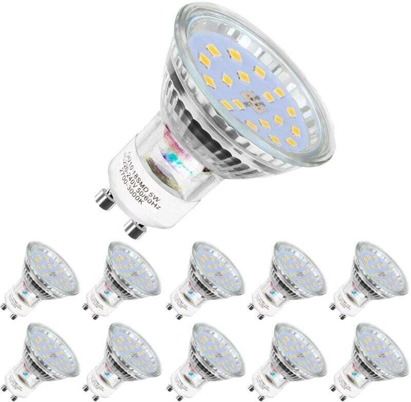 10er-Pack LED-Lampen, GU10-5W (entspricht 60W), Kaltweiß 6000K, 120° breiter Abstrahlwinkel, LED-Spotlampen