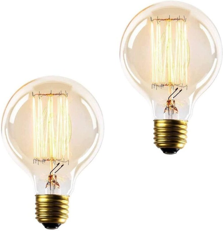 E27-Glühbirne, Vintage-Glühbirnen 40 W, dekorative runde Glühbirnen, dimmbar, warmweißes Licht 2700 K, 200 V, 2er-Pack