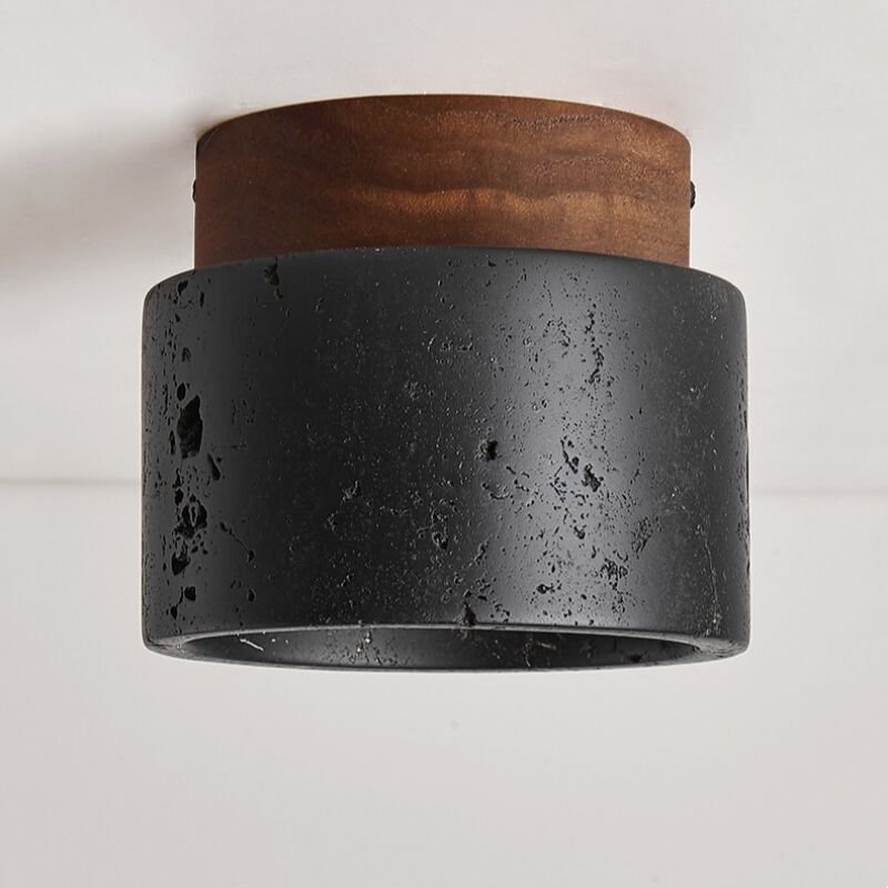 E27 Retro Deckenlampe Dekoration Deckenleuchte Holz Travertin Küchenlampe für Flur Büro Balkon Ø12CM - 1Pcs