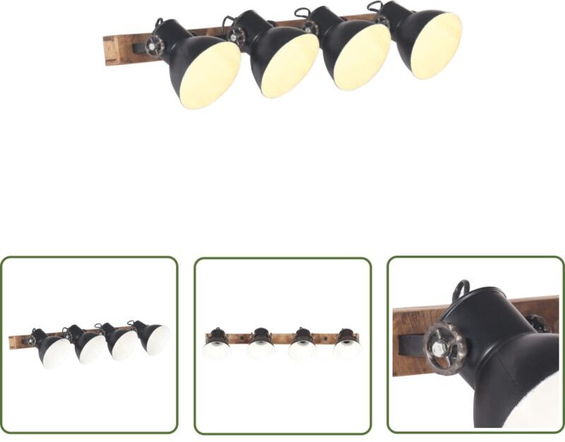Wandlampe Industriestil Schwarz 90x25 cm E27 - Industrielampen - Wandleuchte - Eisenlampe - Holzlampe - Vintagelampe - T...