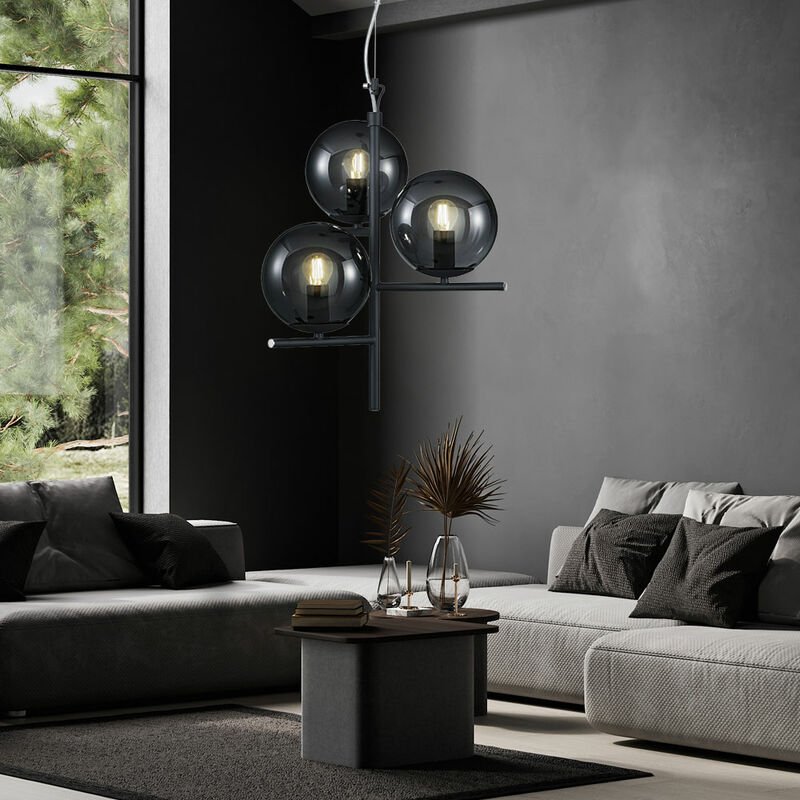 Pendelleuchte Hängelampe Esstischleuchte, Moderne Pendellampe, 3-flammig, Höhe anpassbar, Metall Glas, anthrazit rauch, ...