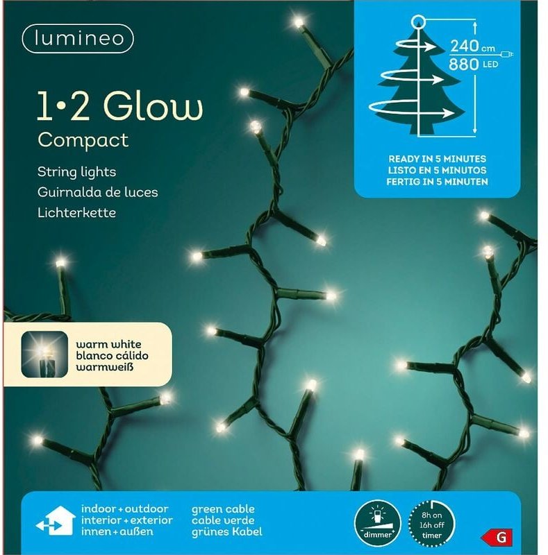 Lumineo LED Lichterkette 1•2 Glow Compact 240 cm 880 Lichter warmweiß