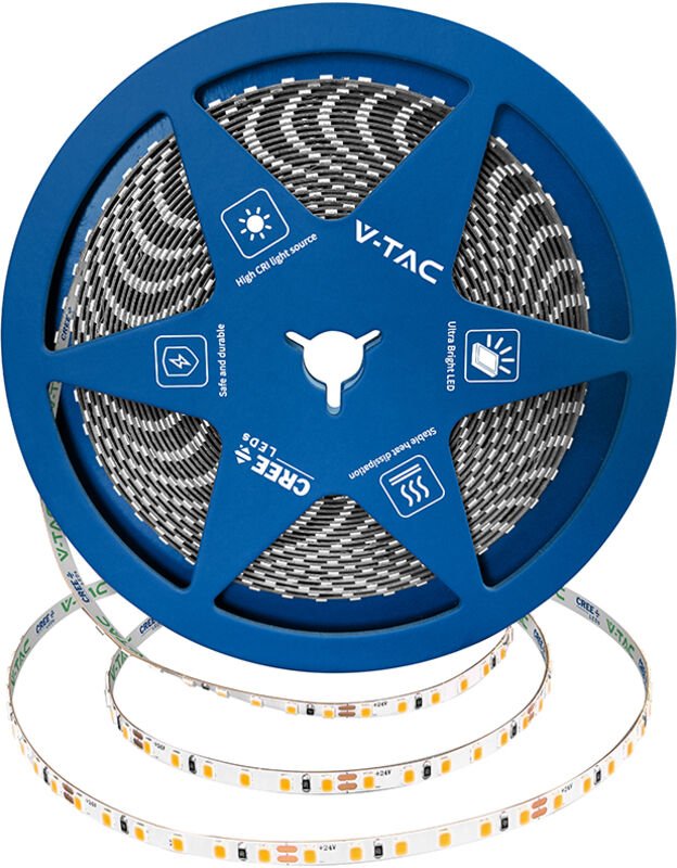 V-TAC LED-Lichtband – CREE – 24 V – doppelte Leiterplatte – IP20 – Warmweiß – 3000 K – Preis/1 m (10 m Rolle)
