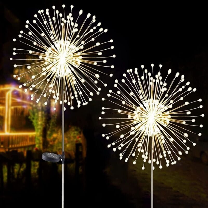 Thumbnail - 2er-Pack Solar-Feuerwerkslichter – 120 LEDs – 40 Kupferdrähte – Gartendekoration – für Gehwege, Auffahrten, Gärten, Weih...