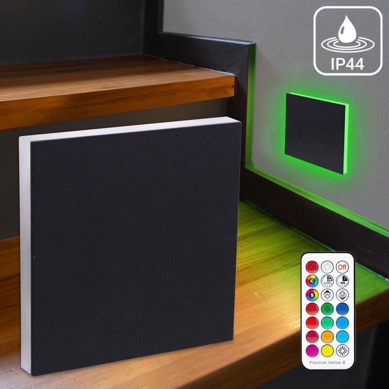 LED Treppenleuchte IP44 eckig schwarz - Lichtfarbe: RGB Warmweiß 3W - Lichtaustritt: Linea