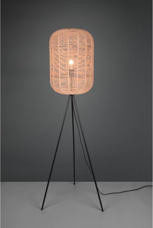 Trio Lighting Vintage Runa Tripod Braun Sisal Diffusor Stehlampe