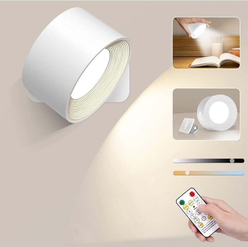 Wandleuchte Innen, Kabellose Schlafzimmer Nachttischlampe 10 Helligkeitsstufen 3 Temperaturen led Touch Wandlampe Schlaf...
