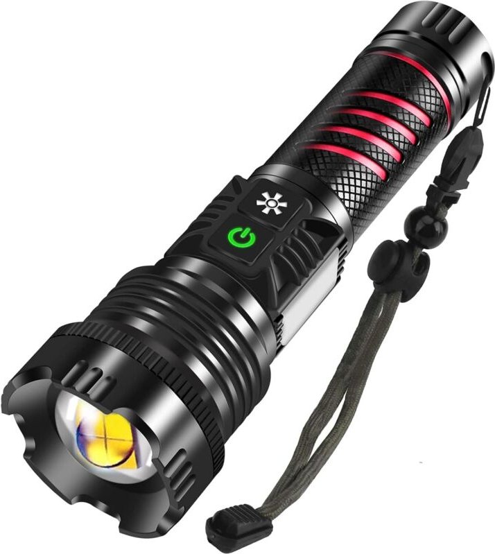 Ultrastarke LED-Taschenlampe, 20.000 Lumen, wiederaufladbare USB-C-Taschenlampe mit rotem Licht, 8 einstellbare Modi, wa...