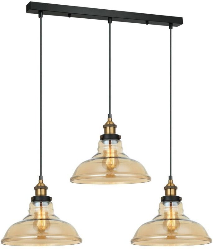 Hubert - Industrie- und Retro-Anhänger schwarz, Gold 3 Light mit Bernsteinfarbton, E27 dimmbar - Italux
