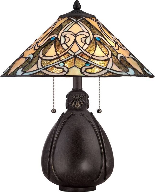 India - 2 Leuchttischlampe Imperial Bronze, Tiffany Glass, E27 - Elstead